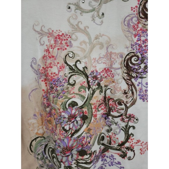jane ashley Women's top XL white pink floral short sleeve - Picture 2 of 9